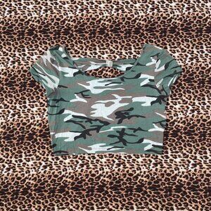 y2k camo bow crop top